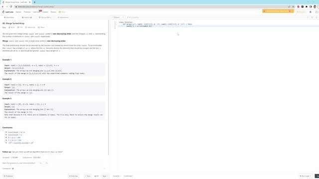 88. Merge Sorted Array - Python - One Line