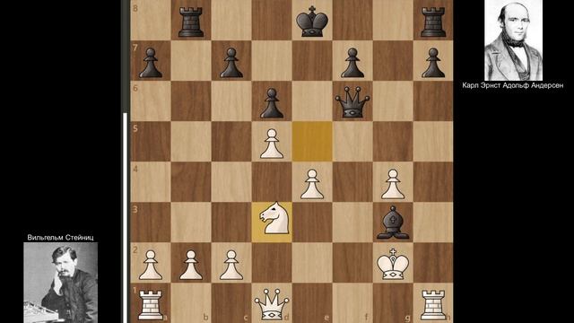4-я партия матча Вильгельм Стейниц - Адольф Андерсен, 1866, Лондон. (1-0) смотреть онлайн