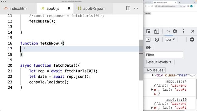 Learn JavaScript Coding example AJAX from JSON file PromiseALL multiple fetch requests to array URL