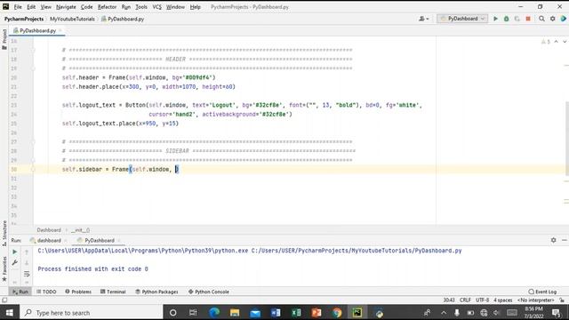 Part 1 : Python Tkinter Dashboard Tutorial | Modern Feel GUI Dashboard Using Python Tkinter
