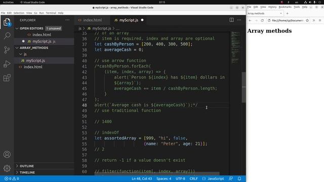 Array methods - Basic JavaScript Fast (31) | splice, concat, forEach, indexOf, filter, map, join