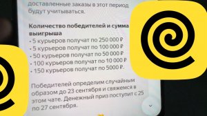 Денежный розыгрыш от Яндекс Еда до 250000 рублей