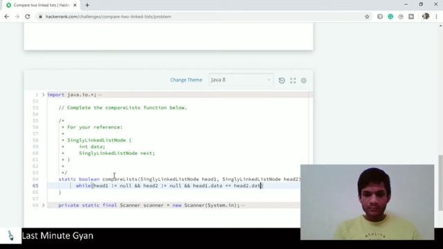 Hacker Rank - Compare two Linked List Explained - Java