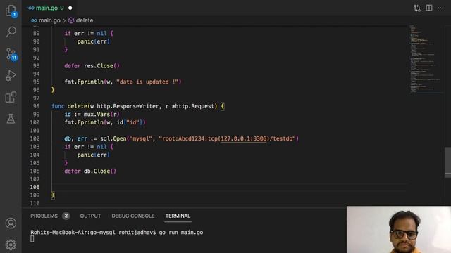 Golang | crud operation in golang with rest api example Only Delete ( Delete ) DELETE Method
