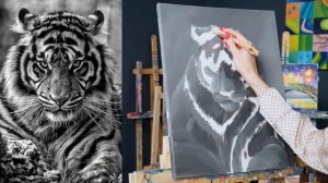 ИНТЕРЬЕРНАЯ КАРТИНА ЗА ЧАС / РИСУЕМ ВОДЯНОГО ТИГРА АКРИЛОМ