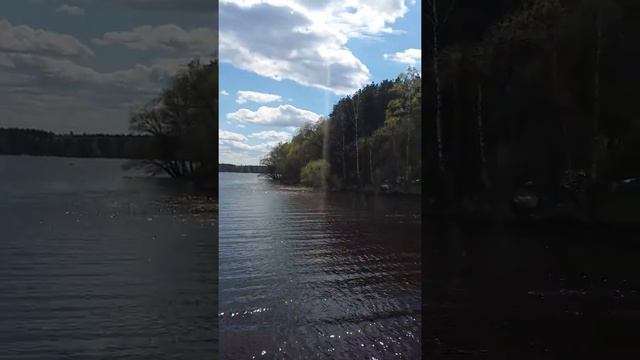 Паром Конаково Рыбхоз. Туристы с палатками на берегу Волги (Иваньковское водохранилище)