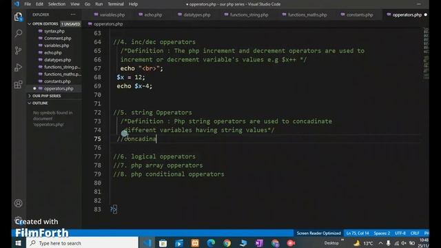 Increment, Decrement and string operators in php | PHP tutorial # 12