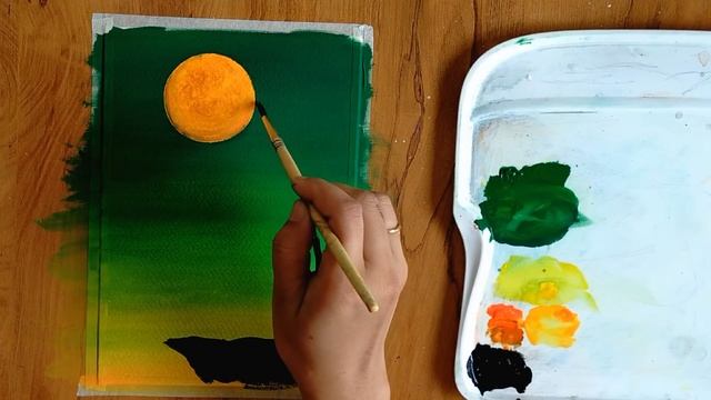 Easy Poster Colour Painting Tutorial for Beginners/ Easy Green Moonlight  Poster colour Painting