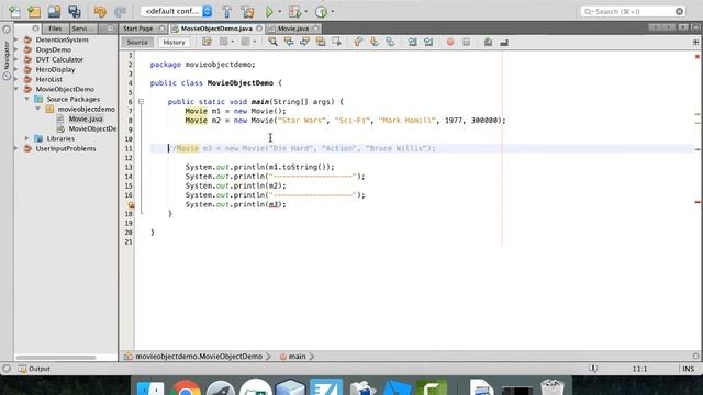 Creating Objects in Java Example - Movie Object
