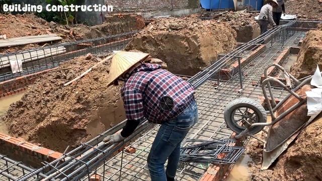 Technique Of Building A Solid House Foundation With Solid Steel And Hand-Mixed Concrete