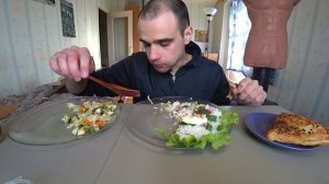 МУКБАНГ ЯИЧНИЦА С РИСОМ / САЛАТ / САМСА С КУРИЦЕЙ/ СОСИСКА В ТЕСТЕ/ EATING Mukbang ASMR / АСМР #851