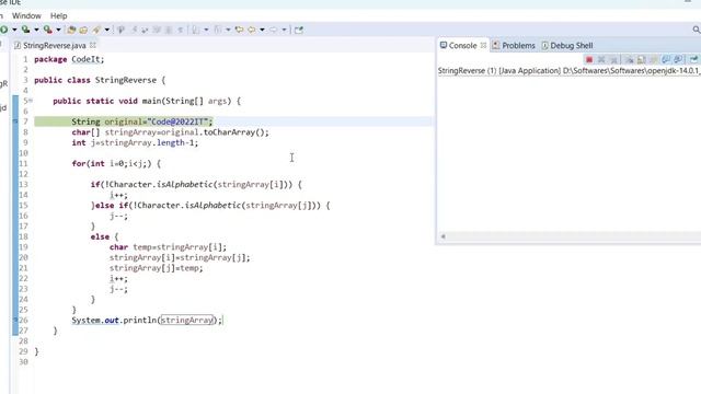 JAVA Program to Reverse a String without Reversing Digits and Special Characters