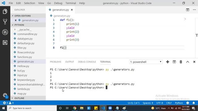 Generator functions(yield keyword) in Python