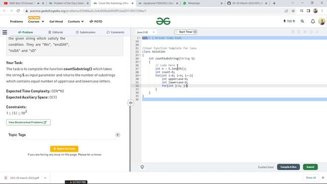 29 March 2023 || Count the Substring || Java || GFG - Problem of the day || @POTD смотреть онлайн