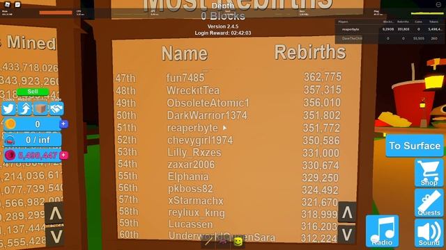HITTING TOP 50 REBIRTHERS (ROBLOX MINING SIMULATOR) смотреть онлайн