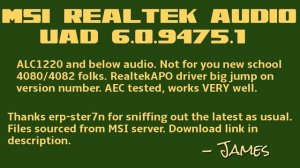 MSI Realtek UAD Audio Driver Version 6.0.9475.1