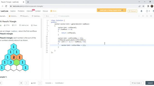118 Pascal's Triangle #2DArrays#leetcode#C++#Coding rounds