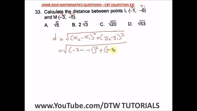 Distance between two Points (JAMB Past Question 2019 Solved - Qst 33) смотреть онлайн