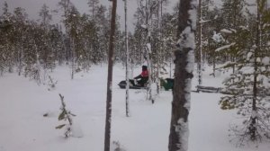 Мототолкач ЛЕВ! По глубокому снегу с дровами.