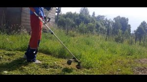 Покос травы электрическим триммером Foresta