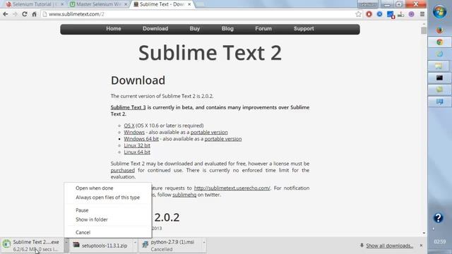 Selenium Python Tutorial - Installing sublime for windows