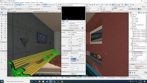 22июня. Archicad. включаем лампы на рендере cinerender. Меняем небо на реалистичное. Про текстуры.