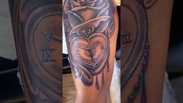 Heart timepiece,rose and jewels start of a sleeve. #fyp #explore #art #mrgotink_inkqualizer #tattoo