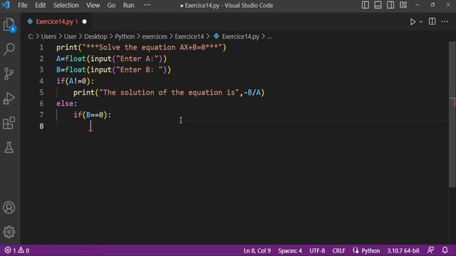 Practice Python : Basic Exercises for Beginners # 014 - The equation AX+B=0