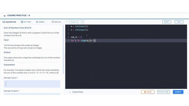 Sum of Numbers from M to N | Coding Practice 9 | Python coding tips tricks | Python | Nxtwave ccbp