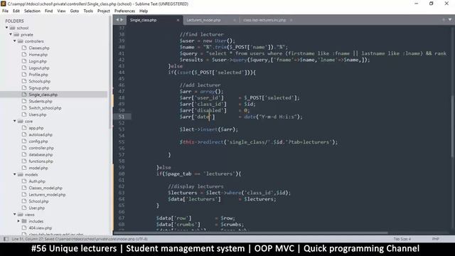 #56 Unique lecturers | Student management system in PHP | OOP MVC | Quick programming tutorial