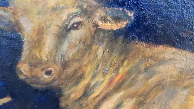 Золотой Телец картина масло холст на картоне. смотреть онлайн