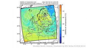 TerrSysMP monitoring run 2017-02-13 - 500hPa air temperature aund geopotential - Europe (72h)