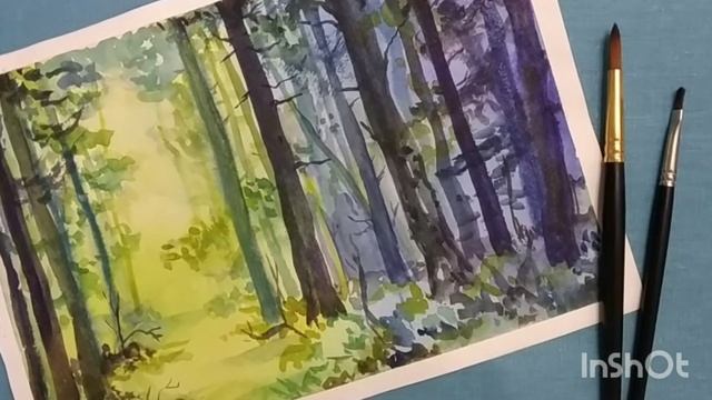 Рисуем пейзаж "Утро в лесу" смотреть онлайн