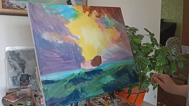 Картина маслом с парусником на море. Процесс рисования. смотреть онлайн