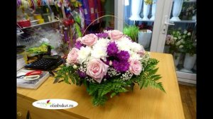 Собираем корзину из цветов хризантемы и розы!