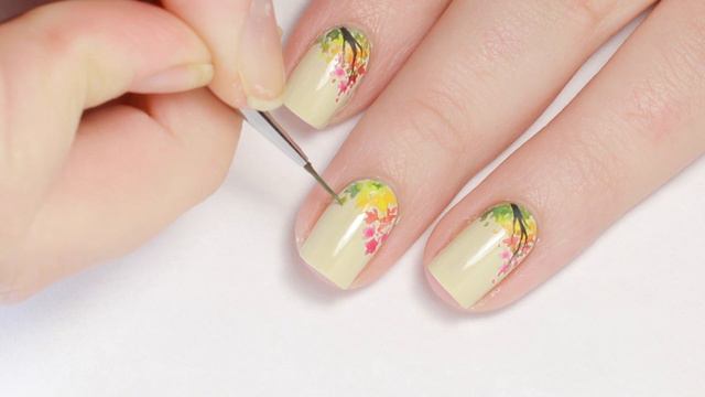 Watercolor Rainbow Tree ｜ Easy DIY Fall Nail Art