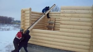 Сборка бани из оцилиндрованного бревна