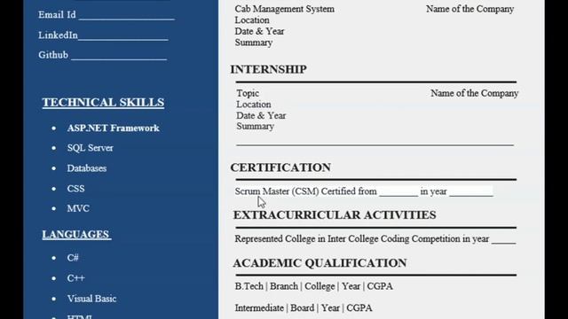 ASP.NET Developer Resume कैसे बनाए | Resume for ASP.NET Developer | how to write a resume |