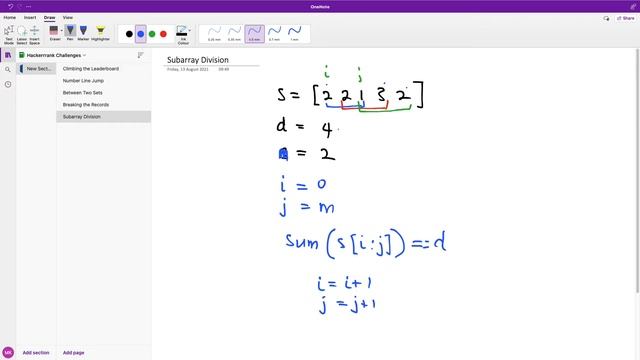 Subarray Division Hackerank Challenge Solution