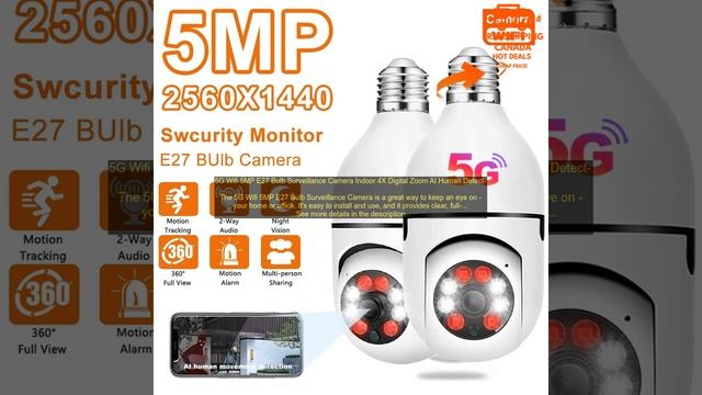 1005005431054488 5G Wifi 5MP E27 Bulb Surveillance Camera Indoor 4X Digital Zoom AI Hum смотреть онлайн