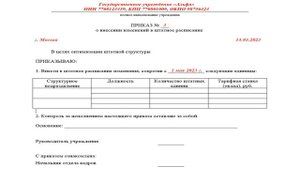 Как оформить приказ о внесении изменений в штатное расписание