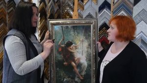 Готовая и оформленная работа Golden Kite "Влюбленные на качелях" вместе с рукодельницей