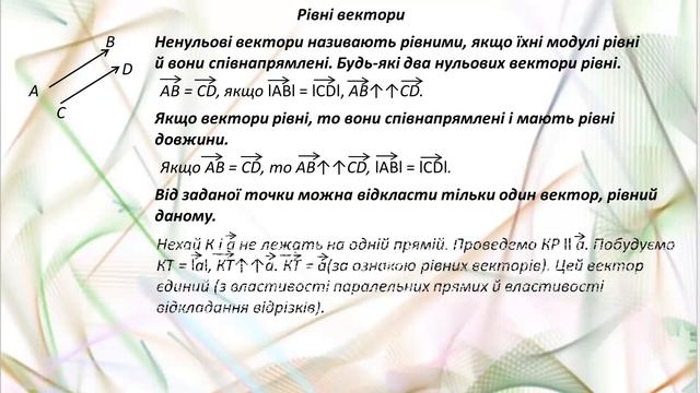 9 кл. Вектор. Модуль вектора. Колінеарні вектори. Рівні вектори. смотреть онлайн