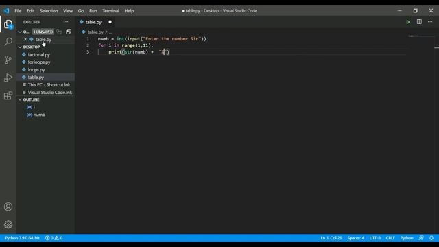Multiplication Table in 3 lines of Code in Python✖️❌