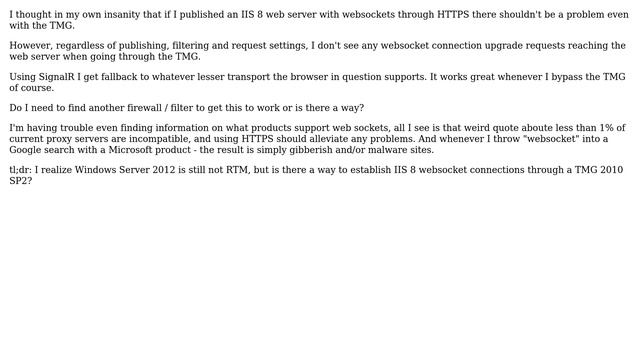 Does Microsoft TMG 2010 handle websockets, at least through SSL? смотреть онлайн