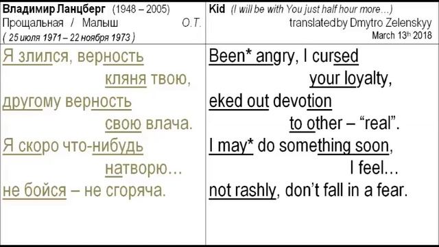 Владимир Ланцберг 1948-2005 - Мне быть с тобой ещё полчаса - translation to English