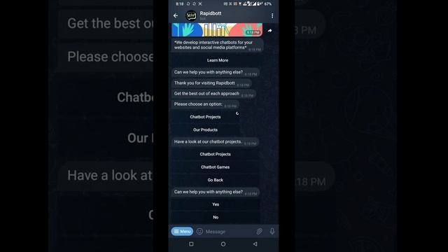 Develop and Deploy chatbots to Telegram using Rapidbott