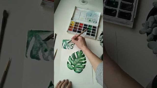 Акварельный мастер класс  Лист монстеры