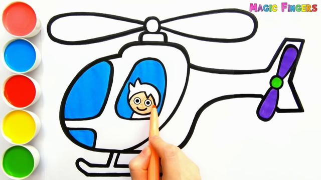 Menggambar, Melukis & Mewarnai Helikopter untuk Anak dan Balita | Tip Menggambar Mudah #148