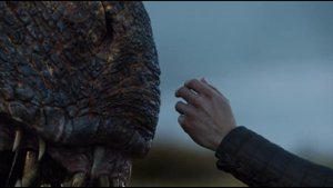 Джон Сноу гладит дракона.Игра престолов